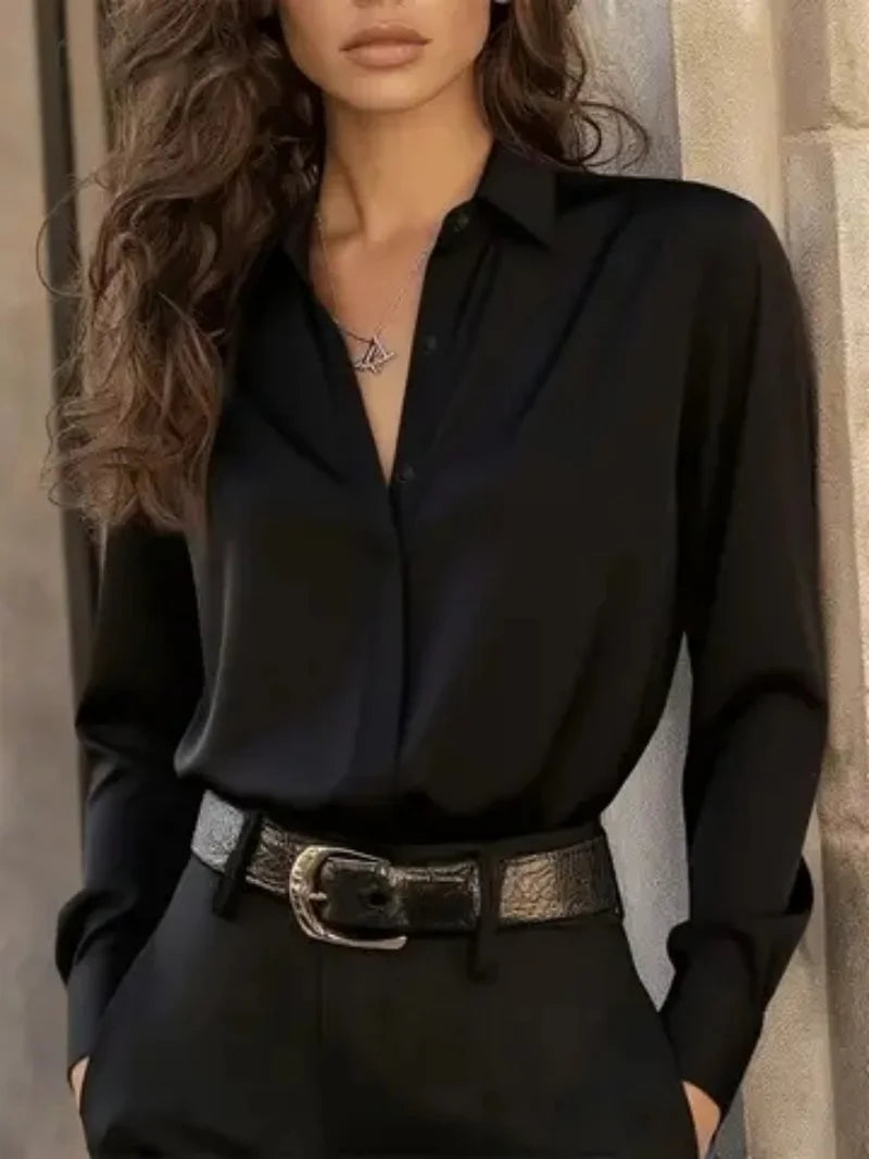 Blusa Camisera Elegante de Manga Larga con Cuello Clásico