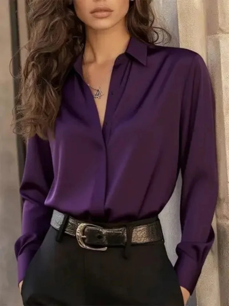 Blusa Camisera Elegante de Manga Larga con Cuello Clásico