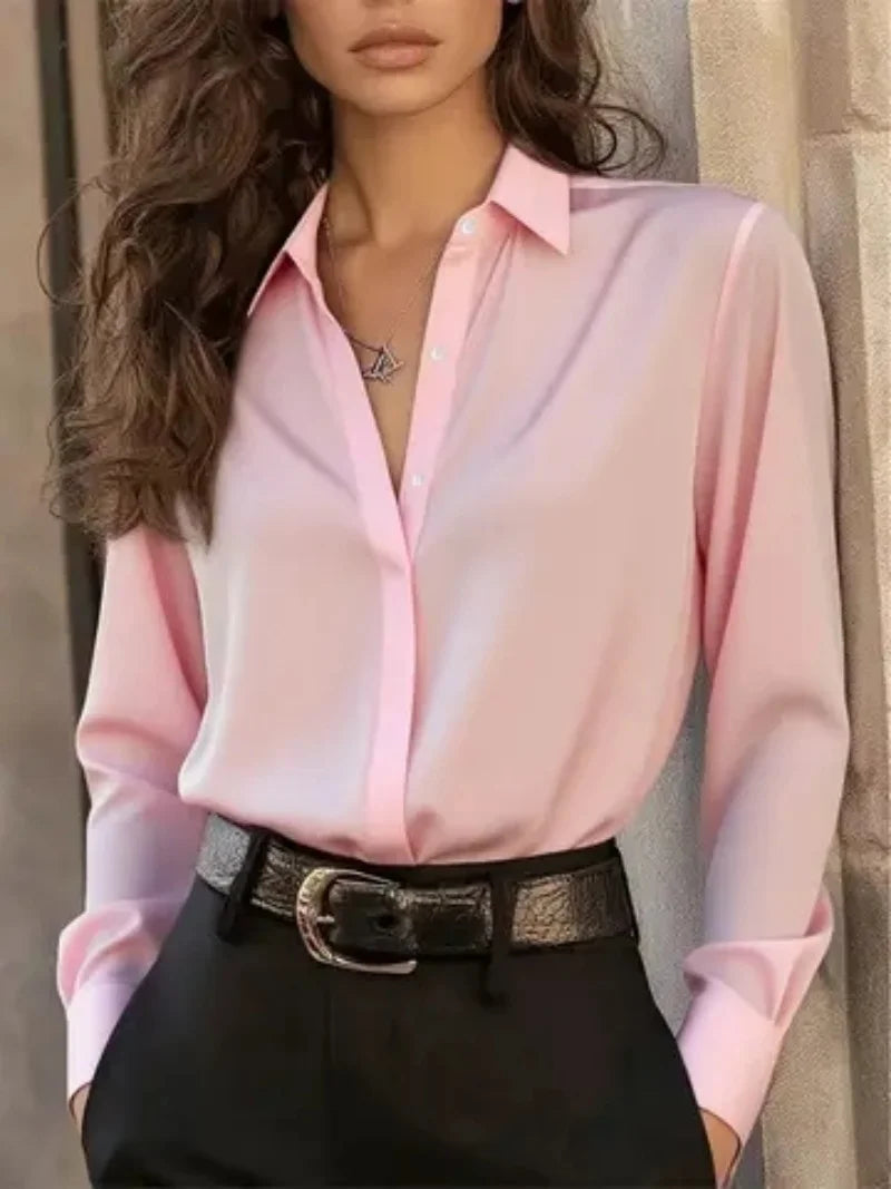 Blusa Camisera Elegante de Manga Larga con Cuello Clásico