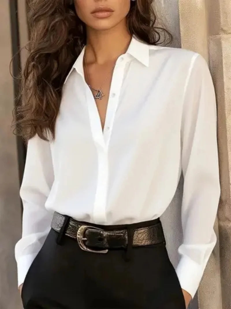 Blusa Camisera Elegante de Manga Larga con Cuello Clásico