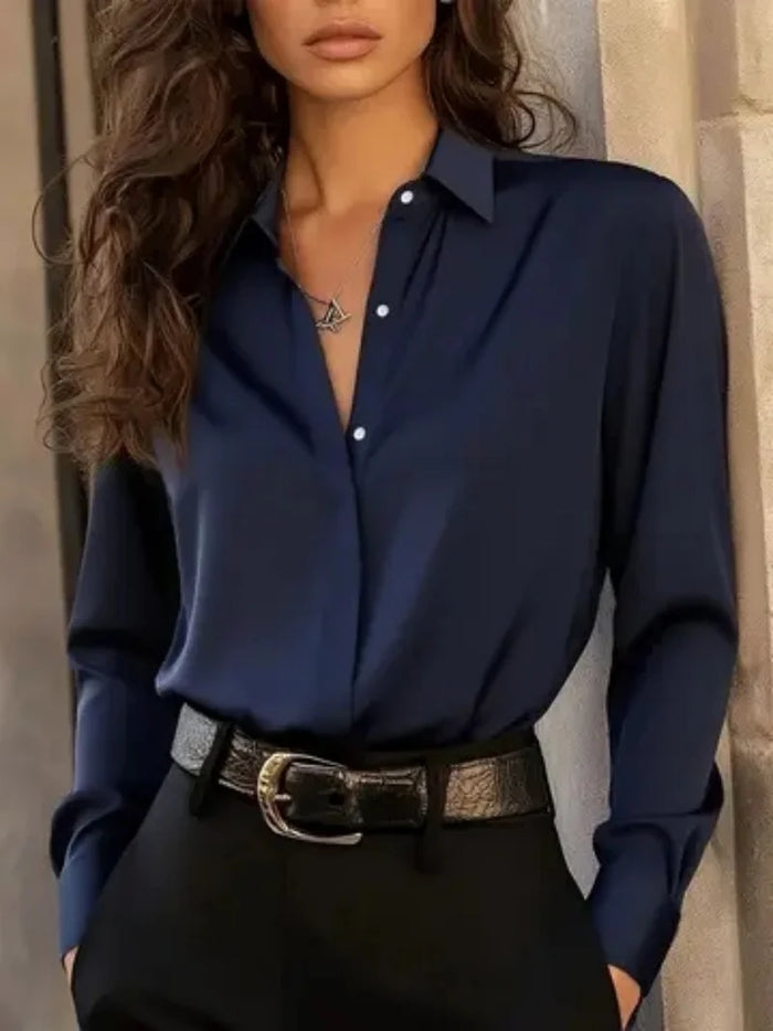 Blusa Camisera Elegante de Manga Larga con Cuello Clásico