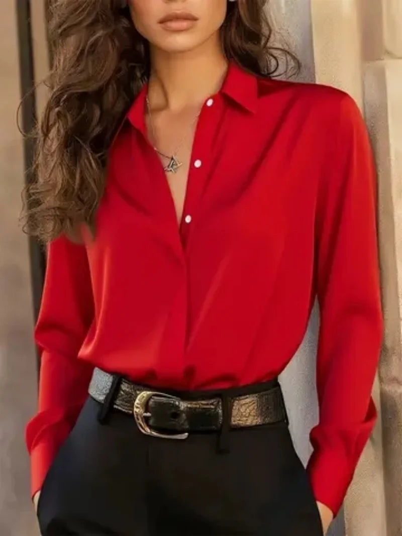 Blusa Camisera Elegante de Manga Larga con Cuello Clásico